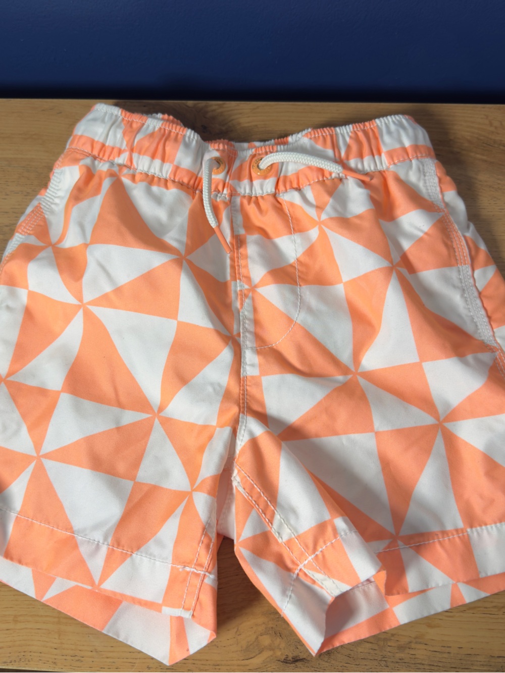 GAP Kids Orange & White Geometric Swim Trunks Size 6-7 with Drawstring